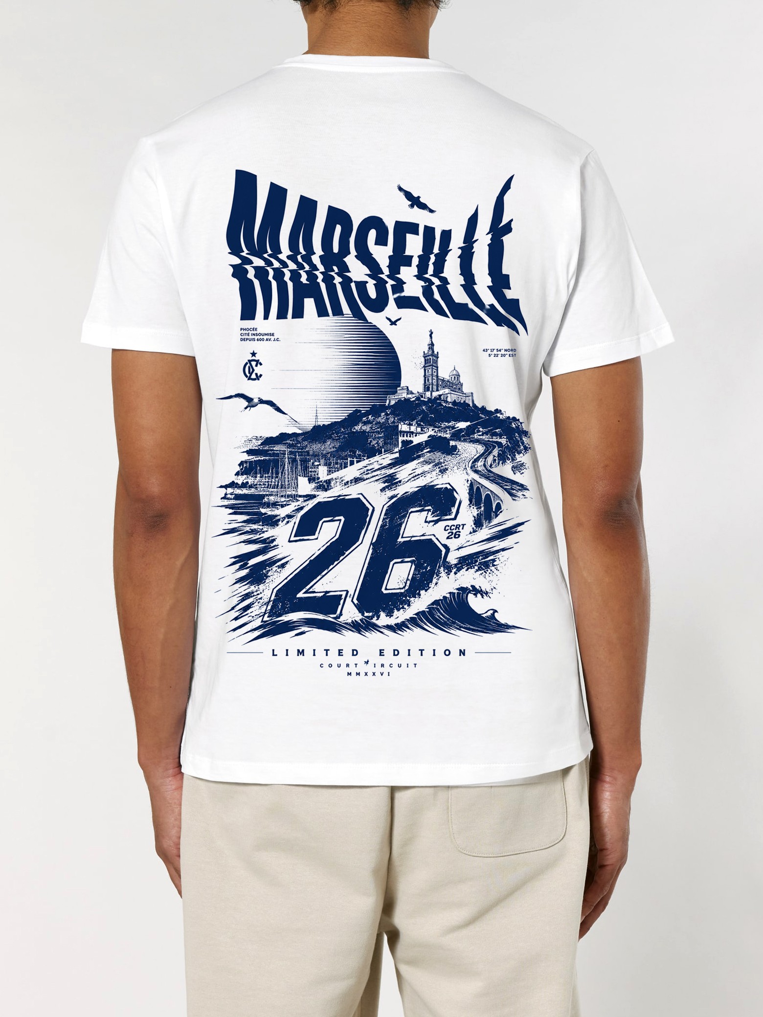 tee shirt col v 26 Marseille homme dos